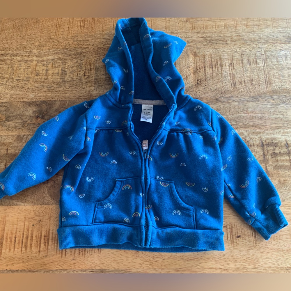 Blue Baby Zip Up Hoodie with Rainbow Pattern
